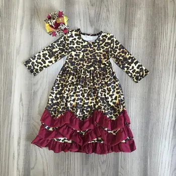 Baby piger efterår/vinter kjole piger leopard kjole børn ankel-længde kjole med sløjfe