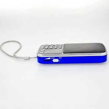 L-088 Mini MP3-Afspiller, Højttaler med LED Lommelygte Auto Scan FM-Radio Modtager Støtte TF/SD/USB(Sort + Blå)