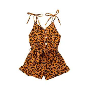 1-6Y Baby Piger Leopard Rompers Spædbarn børn Overalls, bukser Sommer tøj 4 Farver Ærmeløs Knappen Jumpsuits Mode Tøj