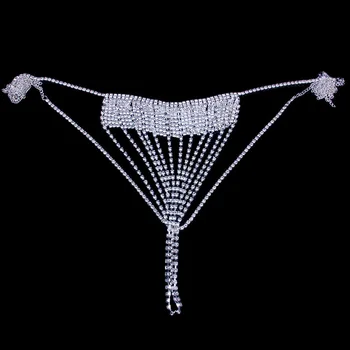 Stonefans Dame Sexet Hule Kvast Bikini Undertøj Rhinestone Body Kæde Multilayer G-Streng Crystal Krop Smykker Erklæring Pantie