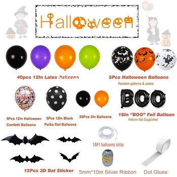 Halloween Ballon Guirlande-Arch Kit Halloween Party Dekorationer Orange Sort Konfetti-Balloner BOO Folie Globos 3D Bat Dekoration
