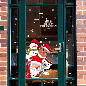 Jul døren klistermærker juleaften scene layout hjem wall sticker vinduesglas børn værelses hus indretning selvklæbende mærkat