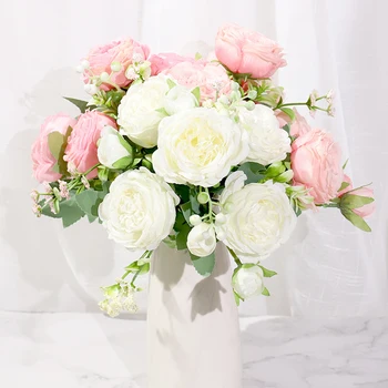 Pink Silke-Pæon Kunstige Blomster Bryllup Hjem DIY Indretning i Høj Kvalitet, Stor Buket Skum Tilbehør Håndværk Hvid Falske Blomst