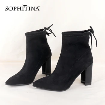 SOPHITINA Kvinder Støvler Elegant Elegant Kortfattet Høj Kvalitet Damer Ankel Støvler Spids Tå Super High Heel Sort Kvinder Sko C808