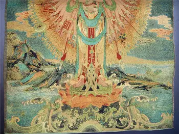 Kina Tibetanske Silke Inwrought Thangka Tangka Vægmaleri Tusind Hånd Guan Yin Kwan-yin Buddha Statue