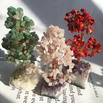 Naturlige Krystaller Cluster Kvarts Bonsai Træ Rige Heldig Ædelsten I Healing Reiki Feng Shui, Boligindretning