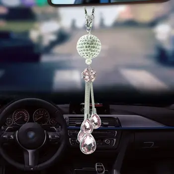 Nyeste Luksus Diamant Krystal Kugle Rearview Spejl Hængende Indretning Bil Ornament Bil Betjeningspanel Tilbehør Gave