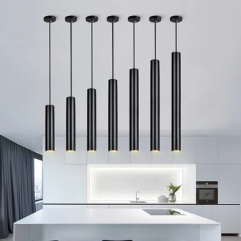 [DBF]LED Moderne Pendel Langt rør, Sort Pendel Ø Bar Counte Shop Værelse Køkken armaturer hanglamp armatur