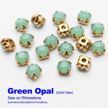 Sy på Rhinestones Grøn Opal Guld klo, 4 mm/5 mm/6mm/7mm/8mm brug for DIY tilbehør gratis fragt