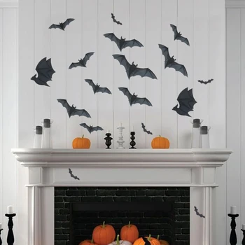 4stk sort edderkop bat wall sticker til Halloween hjem decor Halloween dør Vindue klistermærker horror ghost hunter hus dekoration