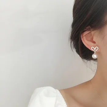 Blanke Side Nye Fashion Brand, Smykker, Krystal Gennemborede Hjerte Stud Øreringe til Kvinder Gave Elegant Perle Øreringe