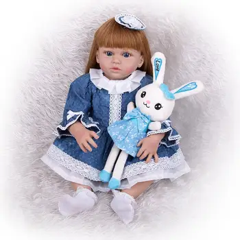 KEIUMI 23 Tommer Reborn Baby Doll Fuld Silikone Krop Realistisk Lange Hår Dejlige Prinsesse Barn Baby Doll For Kids Fødselsdag Gave