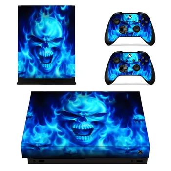 Den blå flamme kraniet Vinyl Klistermærke Hud Decal til Xbox One X Konsol + To Controller Skind