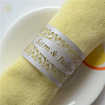 Gratis forsendelse laserskåret filigran hegn brugerdefinerede bryllup servietringe for håndklædeholder