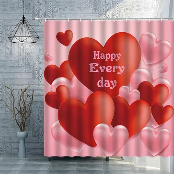 Valentine ' s Day badeforhæng Romantisk Pink Rød Hjerte Form Ballon Happy Holiday Elsker Badeværelse Badekar Gardiner boligindretning
