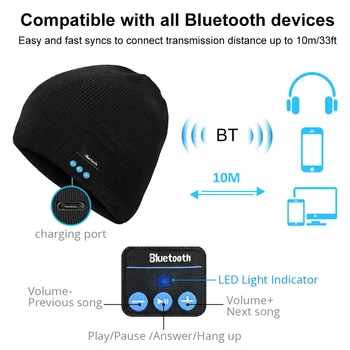 Trådløs Bluetooth-Hat Strikket Velour Vinter Ternet Hat Magic Varm Smart Hat Trådløse Unisex Cap Beanie Headset