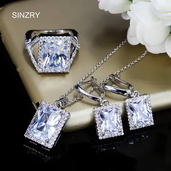 SINZRY 2017 NYE Cubic zirconia sten geometri smykke sæt elegante stud øreringe halskæde mode ring bryllup smykker