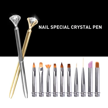 Negle Børste til Manicure, Gele Pensel til Nail Art 10stk/Set, Foranderligt Metal Rhinestone Nail Art Pensel, Pen-Rose Guld