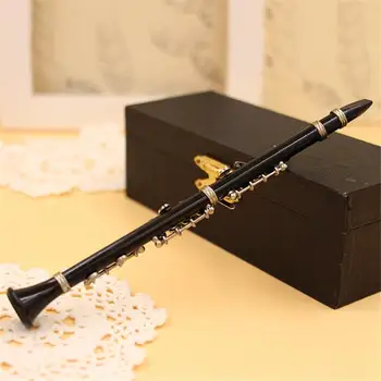 Mini Klarinet Model musikinstrument Miniature Bruser Indretning Vise Modeller Ornament med Sort Læder Box + Beslag