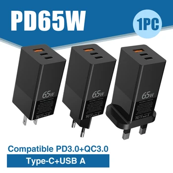 65W USB-C Oplader Bærbare GaN Tech Sikker Opladning Station Væggen, værdiboks til Bærbar Universal 3 Porte Power Adapter Hurtig Hastighed Plug And Play