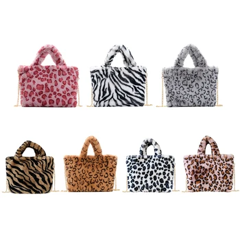 Stor Kapacitet Leopard Kvinder Messenger Taske Vinter Mode Plys Shoulder Taske Mode Udsøgt Shopping Taske