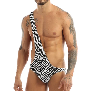 MSemis Herre Undertøj Bamser Eksotiske Kostumer Mankini Rem g-streng Sexet Zebra-Stribet One-shoulder Bodysuit Gay-Undertøj, Badetøj