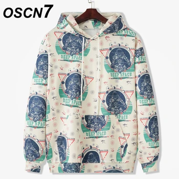 OSCN7 High Street, Casual Print Løs Hættetrøjer Mænd 2020 Vinter Japansk Streetwear Harajuku Oversize Hætte Sweatshirt Herre MX038