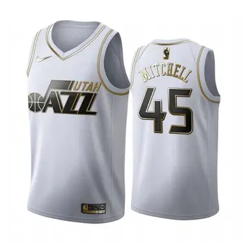 NBA Mænds Utah Jazz #45 Mitchell Basketball Trøjer Hvid Golden Edition Mænd Sports Trøjer