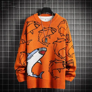 Sort Strikket Sweater Mænd Vinteren Mænds Tøj Pullover Mænds'sSweater Harajuku Sweater Lille Monster Print Par Pullover 2020