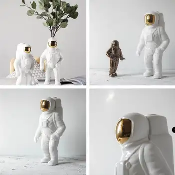 Dekoration Hjem Gold Space Mand Skulptur Astronaut Mode Vase Kreativ, Moderne Keramik Kosmonaut Model Ornament, Nordiske Stil