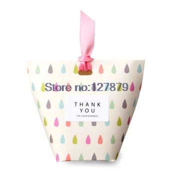 50stk regndråbe mønster blomst Candy Box ,papir gave pose,en gave indpakning med bånd og klistermærker
