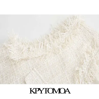 KPYTOMOA Kvinder 2020 Mode Flossede Kvast Tweed Vest Vintage V-Hals uden Ærmer Kvindelige Vest Overtøj Smarte Toppe