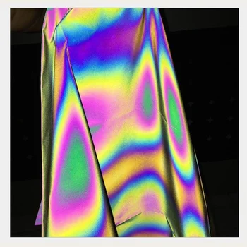 50 cm*140 cm Regnbue Reflekterende Stof Beklædningsgenstand Tilbehør Lyse Retro-Reflekterende Magic Gradient Farve DIY Stof