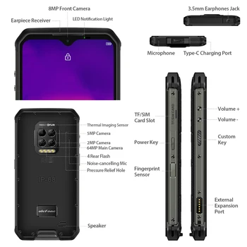 Ulefone Rustning 9 Termiske Kamera Kamera Robust Telefon, Android 10 Helio P90 Octa-Core 8 GB+128GB Mobiltelefon 6600mAh Smartphone