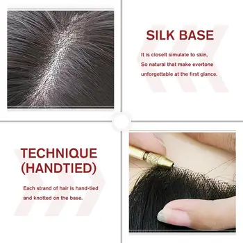 MW Silke Base Top Hår Stykker For Kvinder Lige Naturlige Remy Human Hair Topper Parykker 14