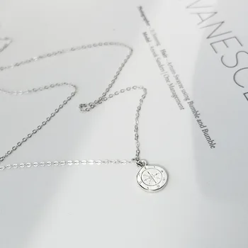 Unisex 18K Forgyldt Ægte 925 Sterling sølv kompas Geometriske Mønt Halskæde vedhæng Fine smykker X28