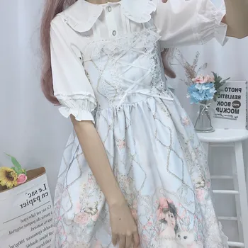 Henvisning Lolita Style Peter Pan Krave Søde Bluse 2019 Sommeren Japansk Grils Kortærmet Skjorte Kawaii Flæser Top