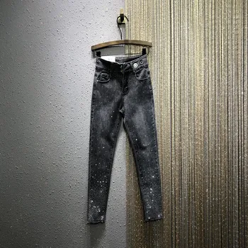 Europa-Denim Blyant Bukser Kvinde 2020 Foråret Nye High-Waist Stretch Jeans Slim Bukser Varm Boring Slidt Denim Bukser