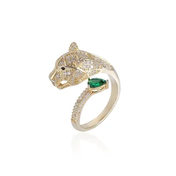 Mode personlighed leopard hoved design, zircon guld vielsesring mænd og kvinder, åben ring mode smykker engros