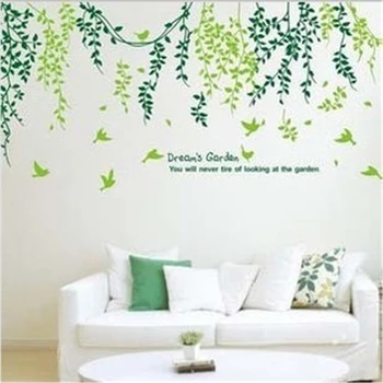 Kreative Friske, Grønne blade glas wall sticker Til stue, soveværelse, boligindretning aftagelige vægklistermærker