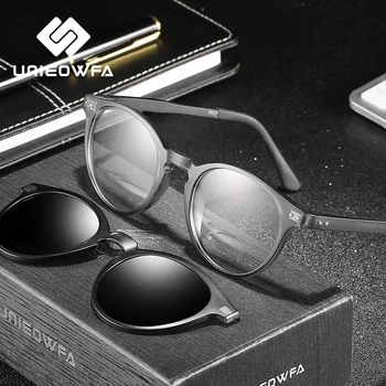 Retro Runde Magnet Clip-on Solbriller Mænd Polariseret UV400 Optisk solbriller Til Kvinder Vintage Briller Mandlige Brand