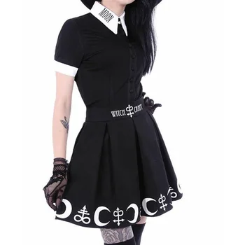 Heksen Månen Trykt Harajuku Punk Rock Gotiske Sommeren Kvinder Nederdele med Høj Talje Mini Nederdel Plisseret Mini Nederdel for Gotisk Piger