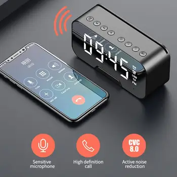 Multifunktions-Spejl Vækkeur Bluetooth Højttaler Med FM Radio, LED Spejlet, Snooze-Wireless Subwoofer Musik Afspiller Tabel Ur
