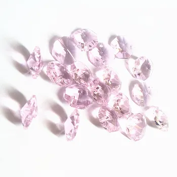 Top Kvalitet 100pcs/masse Pink 14mm Glas Ottekant Chandelie Perler i 2 huller (Gratis Ringe ) Diy Tilbehør Crystal Gardin Perler