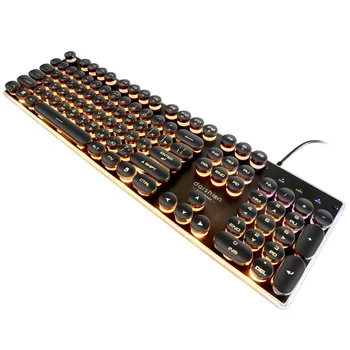 Spil dansk russisk Tastatur Retro Runde Glødende Keycap Metal Baggrundsbelyst Panel USB-Kablet Belyst Grænsen
