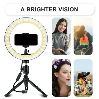 LED Selfie Ring Lys Telefon Stand Holder Stativ 10i Fotografering RingLight Dæmpbar Lampe Makeup Cirkel Fyld Lys 3-Lys-Modes