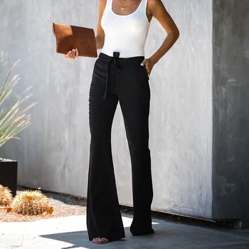 QUEVOON Casual Kvinders Flare Pants Solid snøre Brede Bukser Mode Efteråret 2019 Hvide Bukser Monteret Lange Bukser til Kvinder Varme
