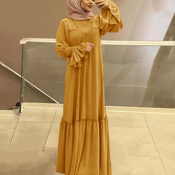 Elegant Kaftan Sort Abaya Dubai 2021 Muslimske Kjole Kjole Kaftan Islamisk Tøj Mode Bangladesh Lang Hijab Aften Kjole