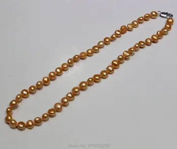 Orange ferskvands perle halskæde i Barok 7-8mm 17INCH