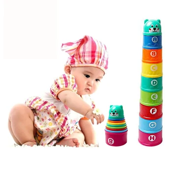 Baby Stabling Cup Legetøj Tidlig Pædagogisk Intelligens Toy Regnbuens Farver Folde Tower Legetøj Sætte Børn Fødselsdag Julegave
